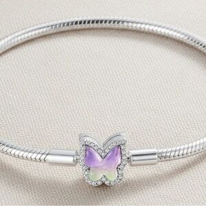 925 Sterling Silver Butterfly Charm Bracelet - Pandora Style Snake Chain